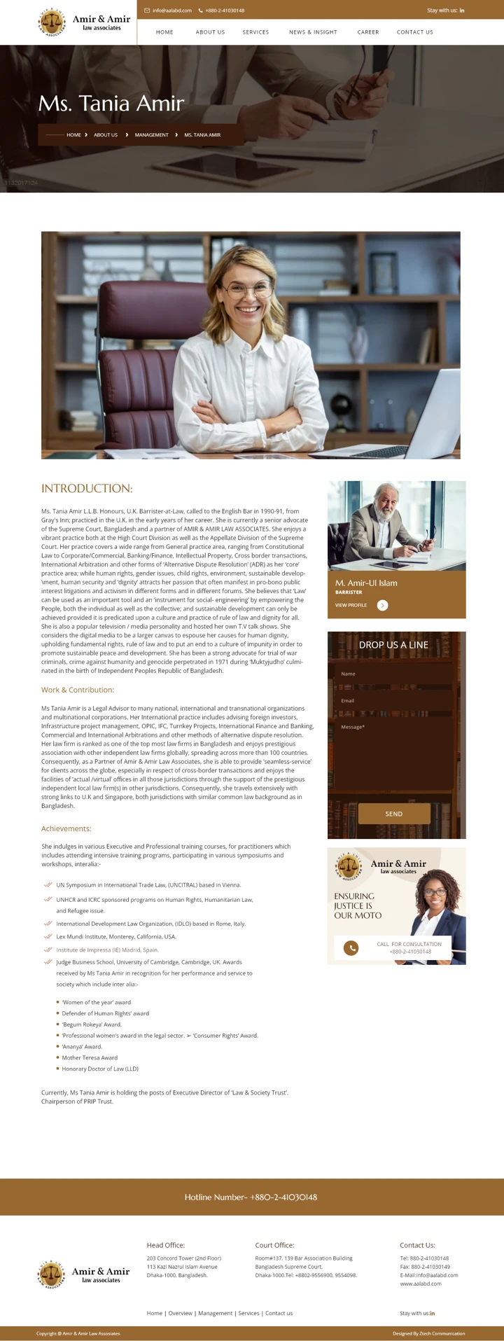 Amir & Amir Law Associates: Ms. Tania Amir profile, desktop website design