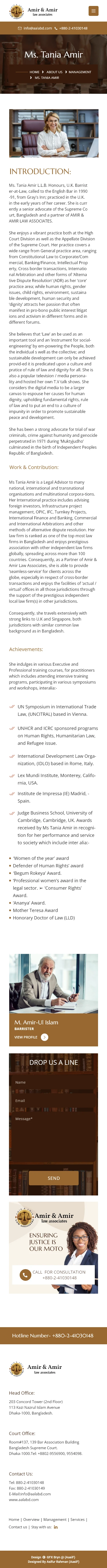 Amir & Amir Law Associates: Ms. Tania Amir profile, mobile website design