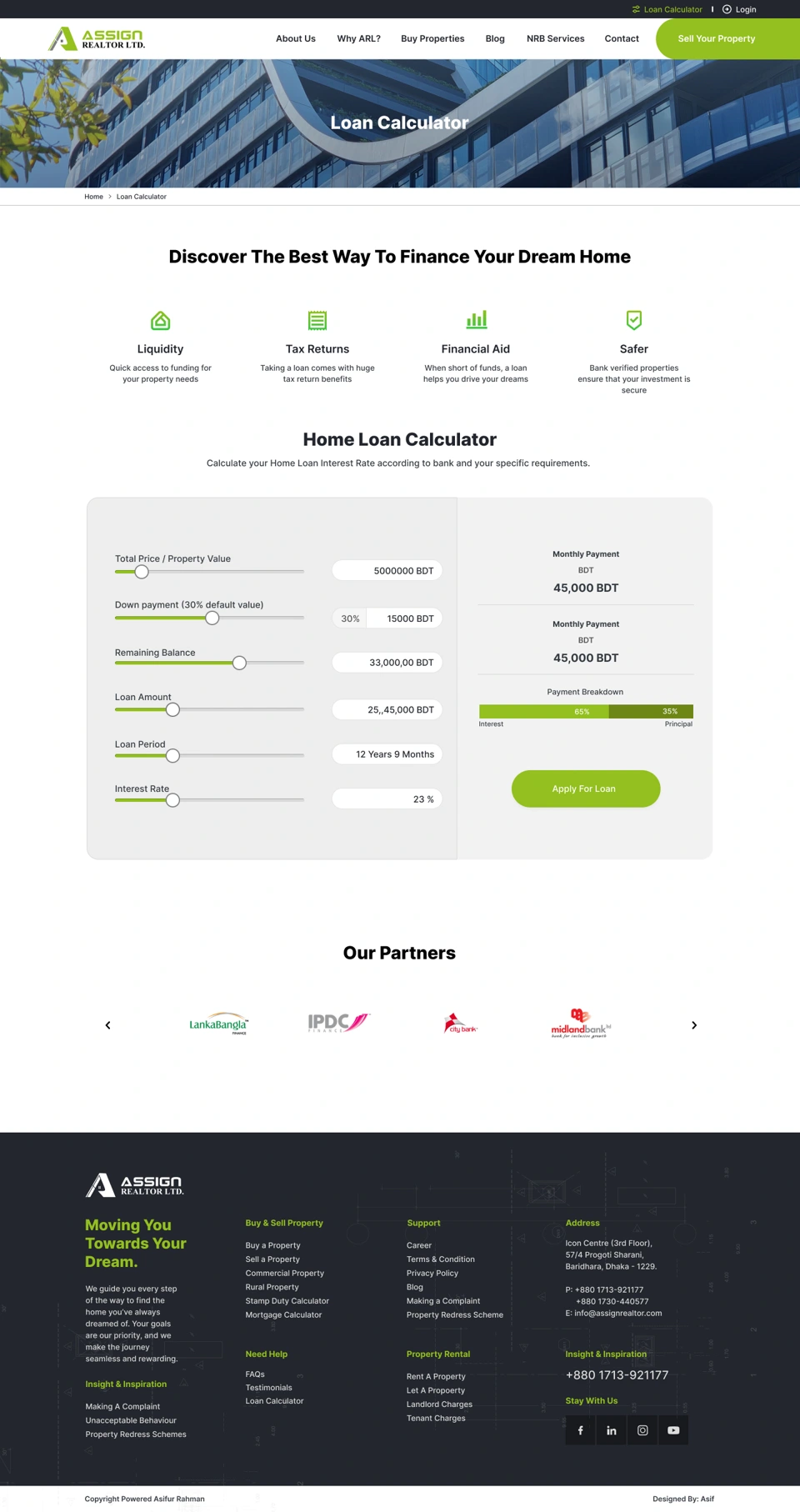Assign Realtor — Loan calculator desktop website design