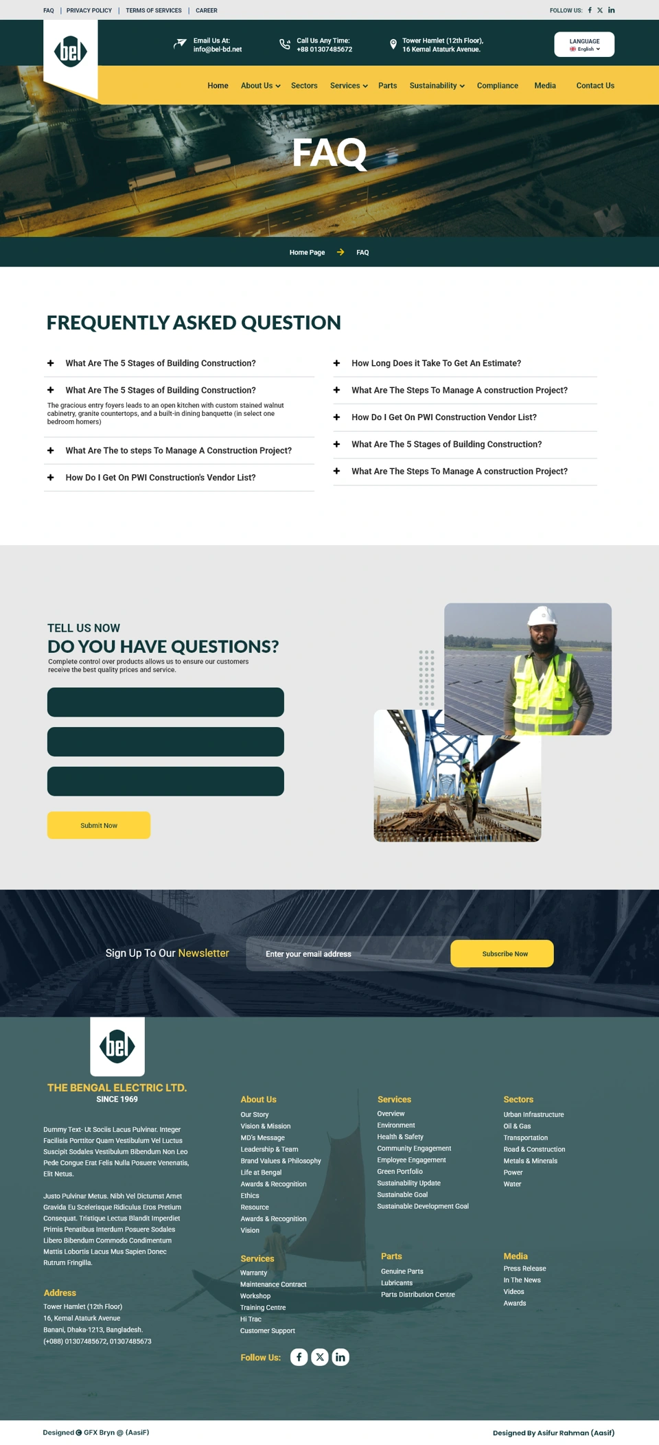 The Bengal Electric Ltd. — Frequently asked questions desktop website design