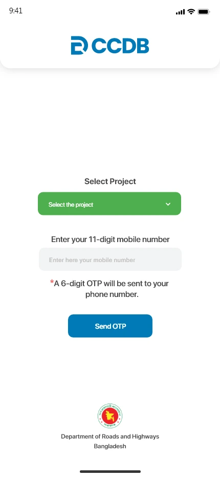 CCDB — Project selection & login app screen