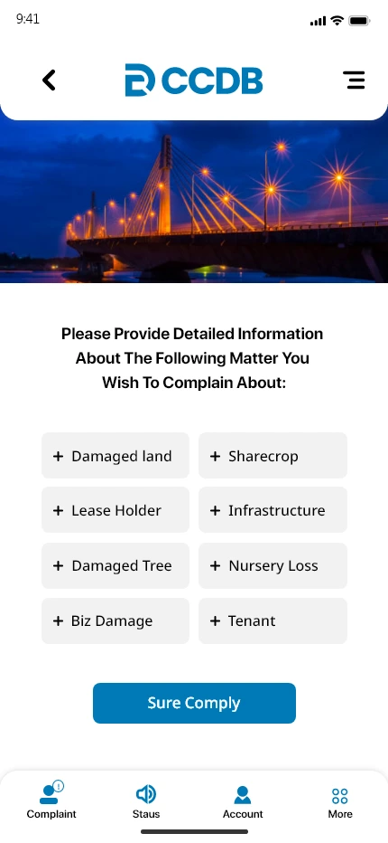 CCDB — Complaint categories app screen