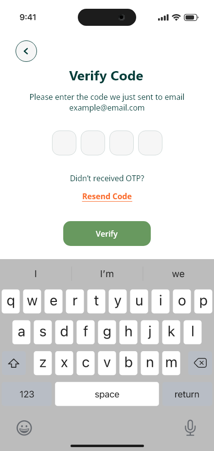 Freshly Home — Verify account app screen