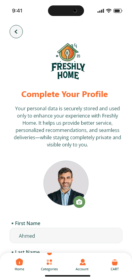 Freshly Home — Profile details app screen