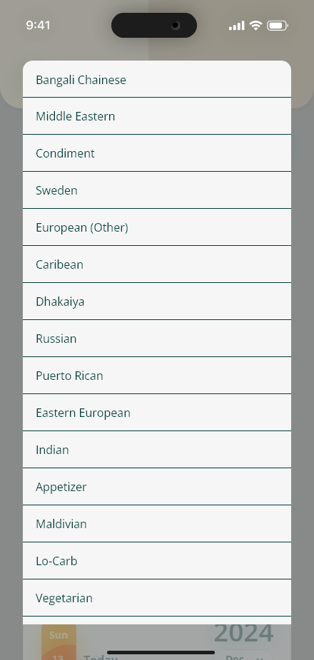 Freshly Home — Cuisine options app screen