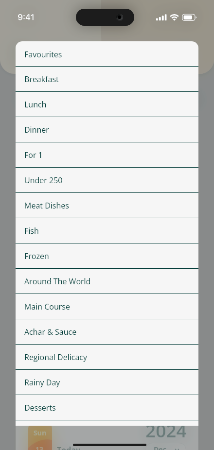 Freshly Home — Category options app screen