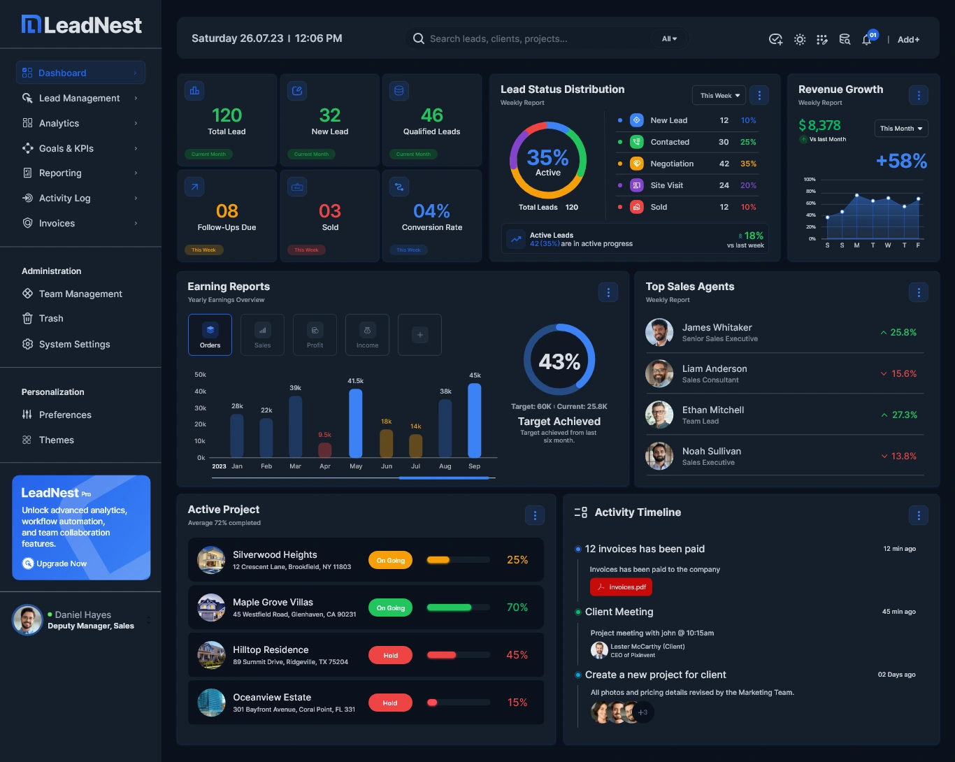 LeadNest — Dashboard — dark