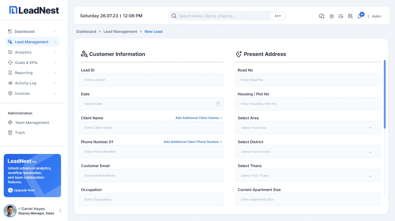 LeadNest — Create a new lead