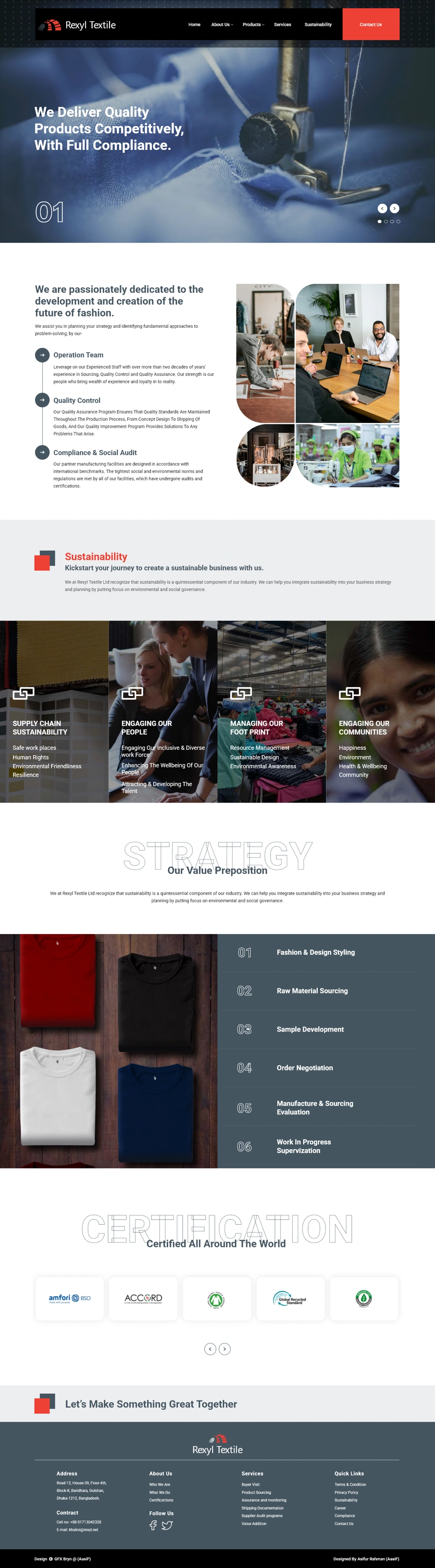 Rexyl Textile — Home page, desktop website design