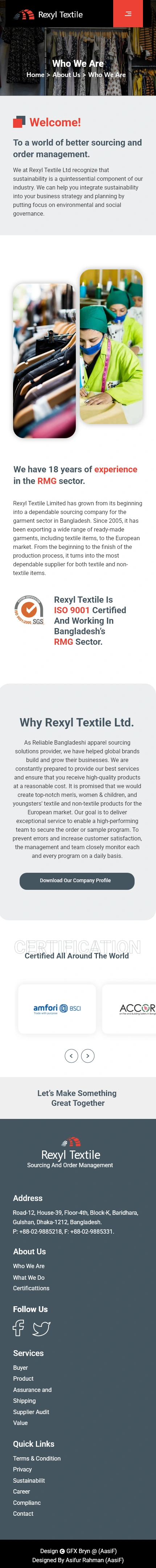 Rexyl Textile — Who we are, mobile website design