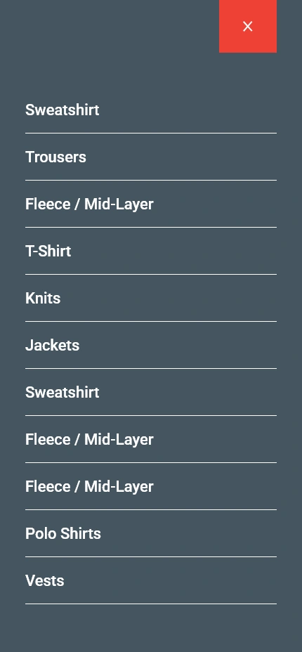 Rexyl Textile — Product navigation, mobile website design