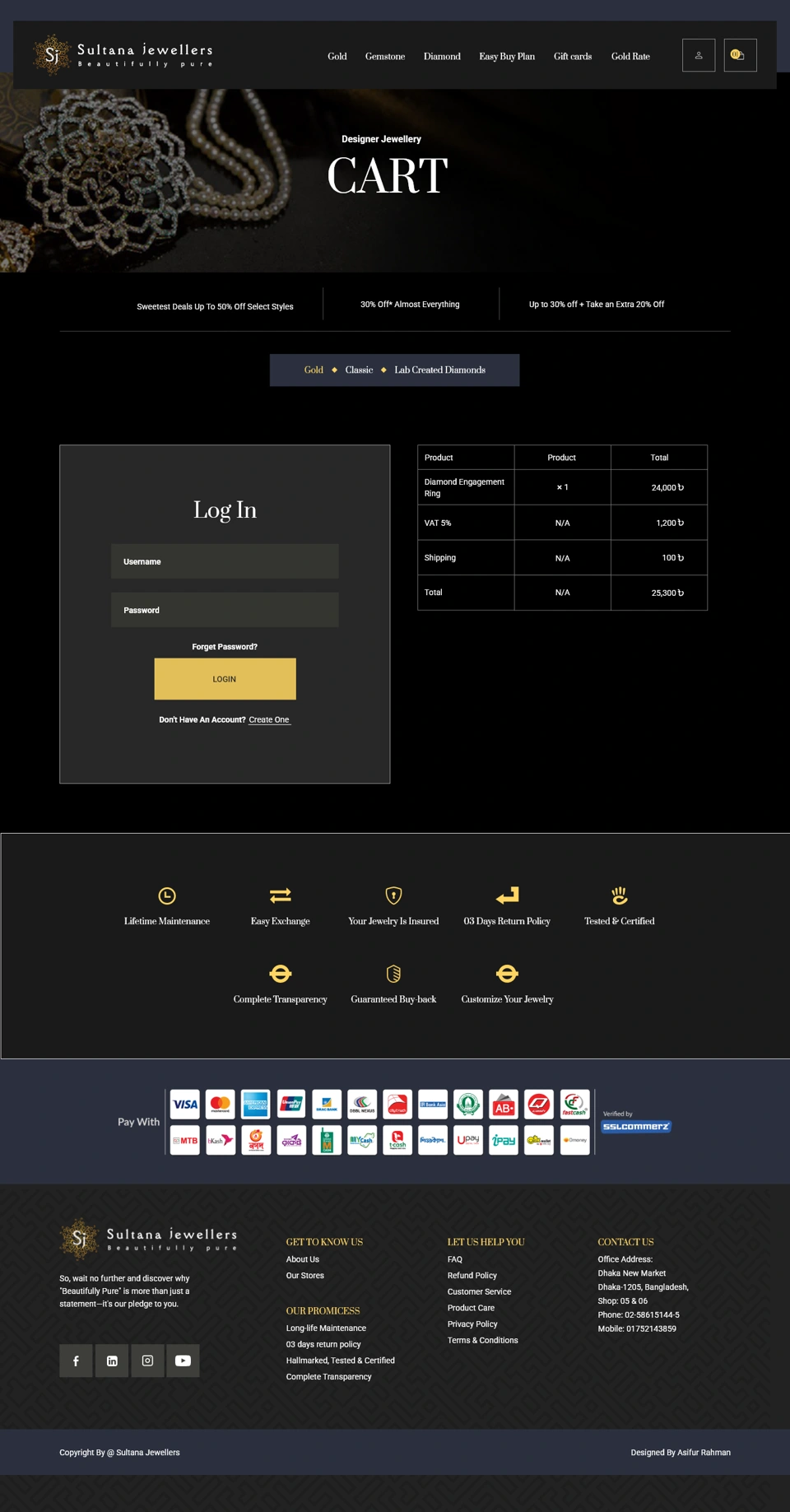 Sultana Jewellers — Cart login desktop website design