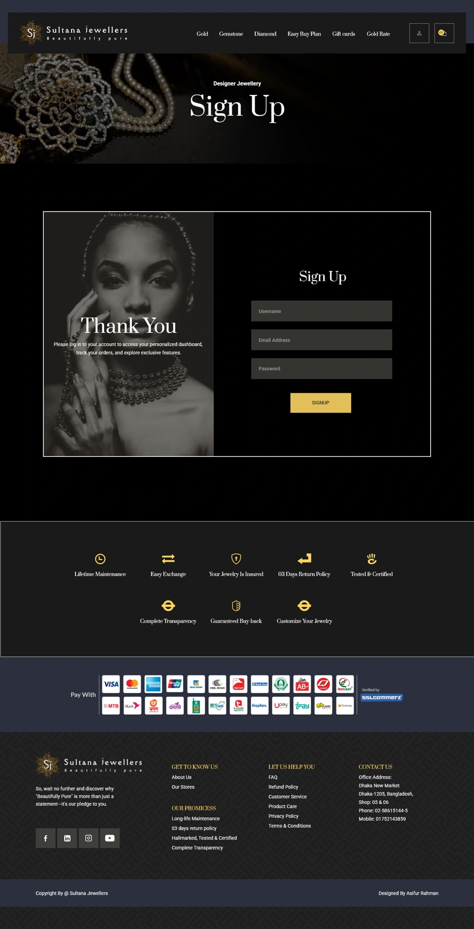 Sultana Jewellers — Create account desktop website design