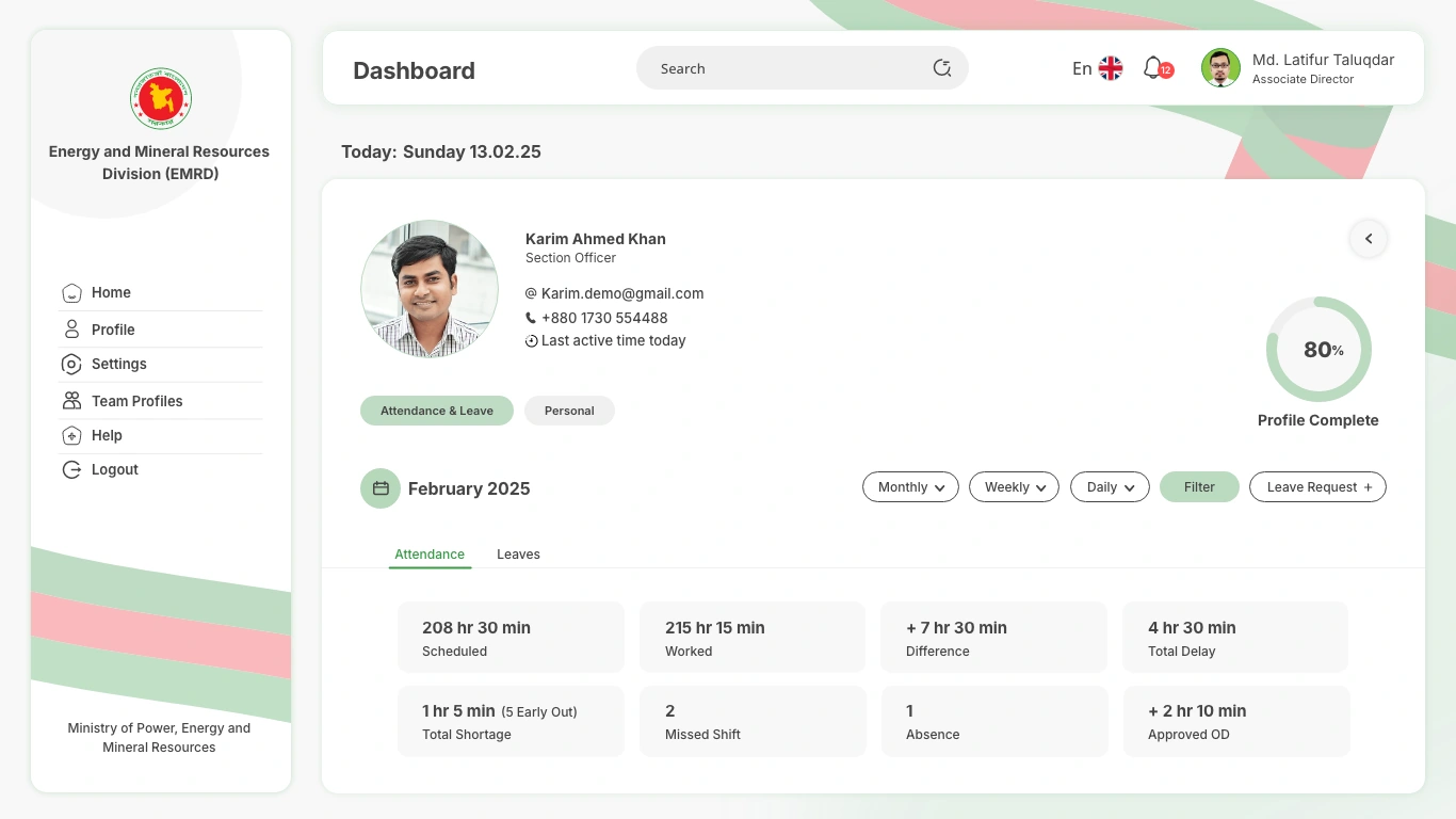 True Presence Web App — Attendance and leave profile