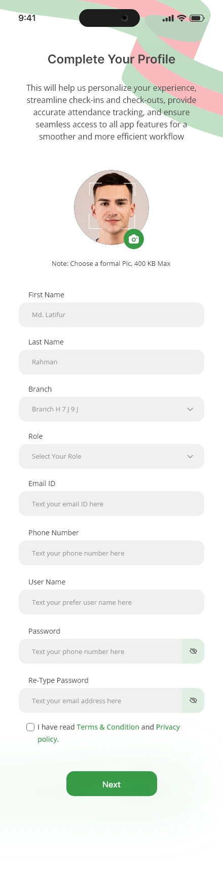 True Presence — Sign Up - Account Opening / 1 app screen