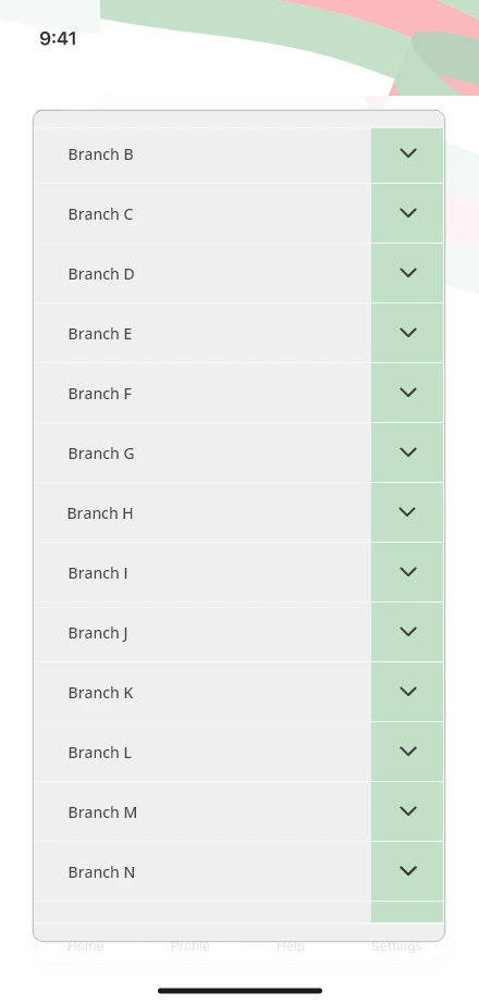 True Presence — Branch selection app screen
