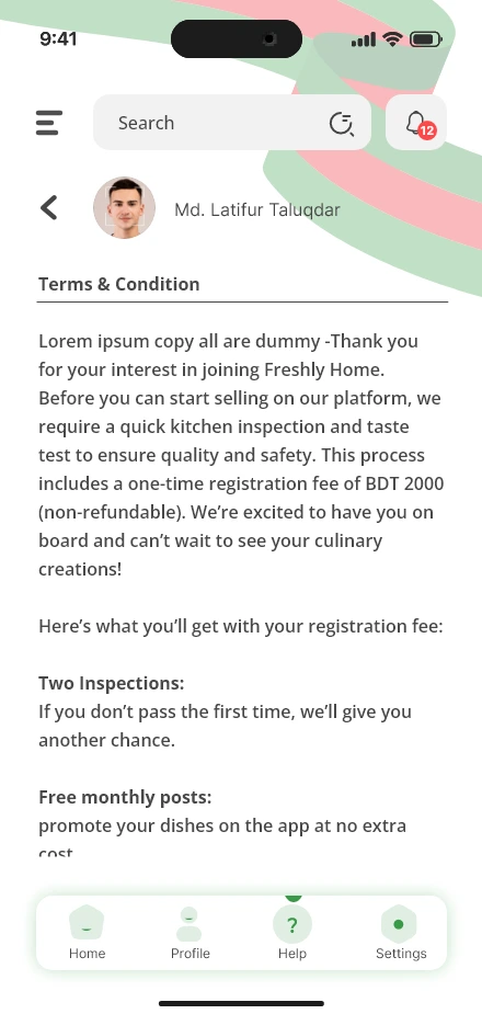 True Presence — Terms & conditions app screen
