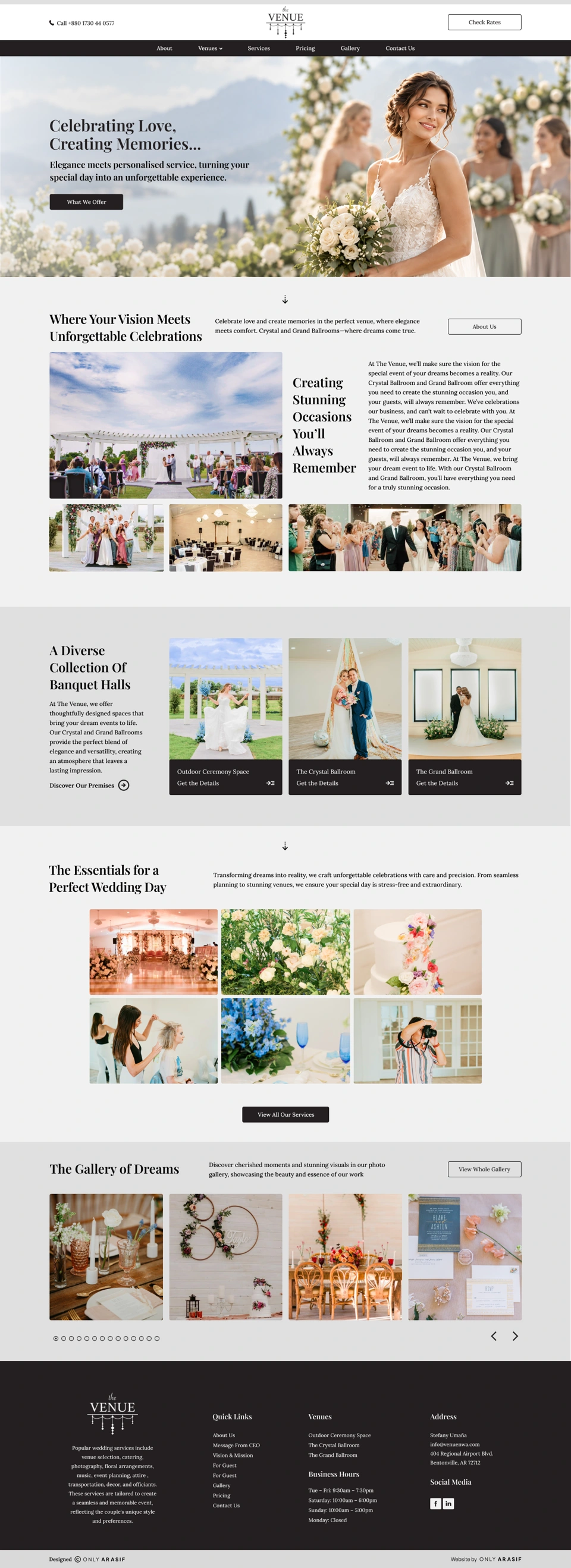 The Venue — Home page desktop website design