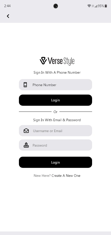 Verse Style — Account Login Phone app screen